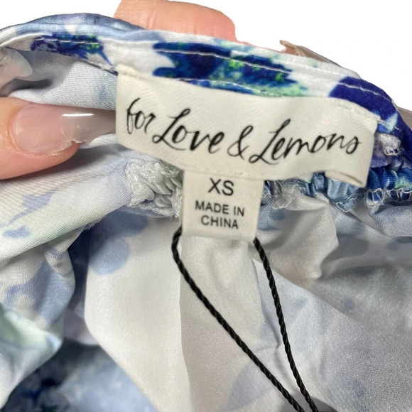 For Love & Lemons Hyacinth Drawstring Ruched Mini Dress Blue White Size XS - Picture 9 of 12